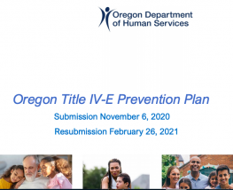 image shows text that reads: Oregon's title IV-E prevention plan 