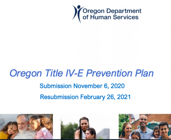 image shows text that reads: Oregon's title IV-E prevention plan 