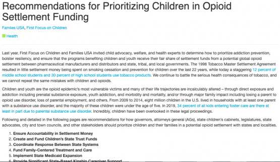 Recommendations for Prioritizing Children in Opioid Settlement Funding﻿