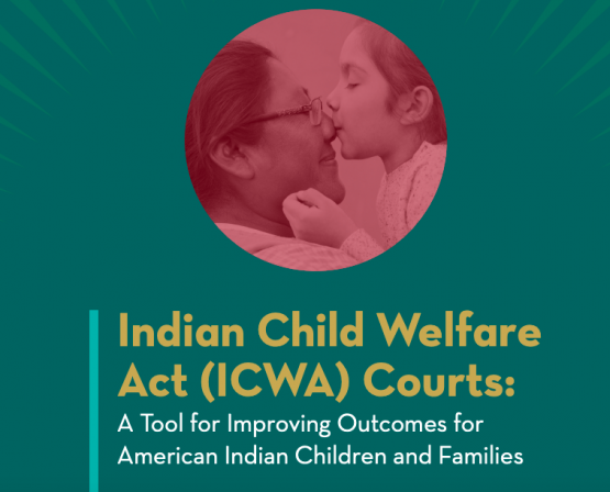 image shows text that reads: Indian Child Welfare Act (ICWA) Courts: A Tool for Improving Outcomes 